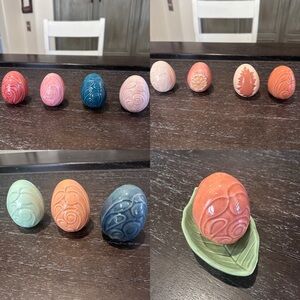 Ceramic Vintage Rose Colorful Carved Eggs & Leaf Dish